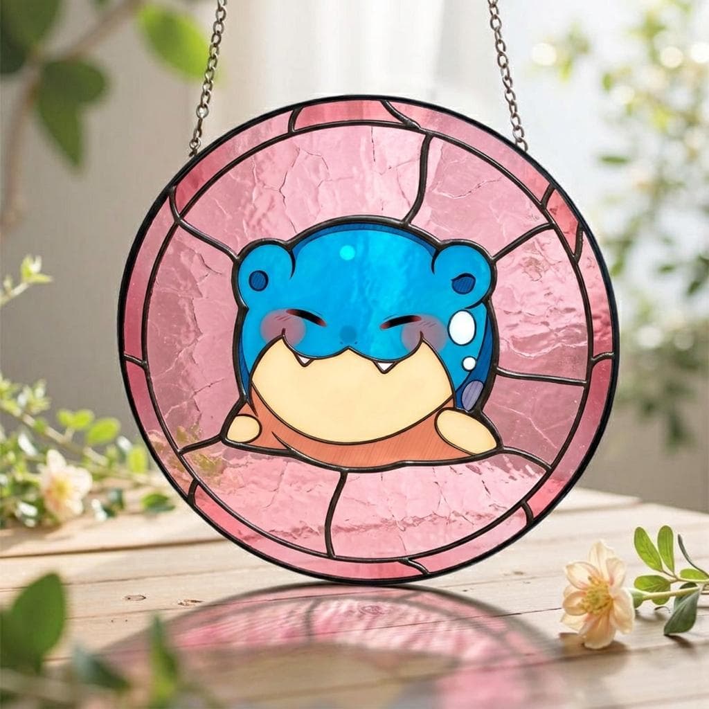 Spheal Pokemon Glass Suncatcher, Cute Pokemon Window Hanging, Kawaii Anime Room Decor, Gift for Pokemon Fan