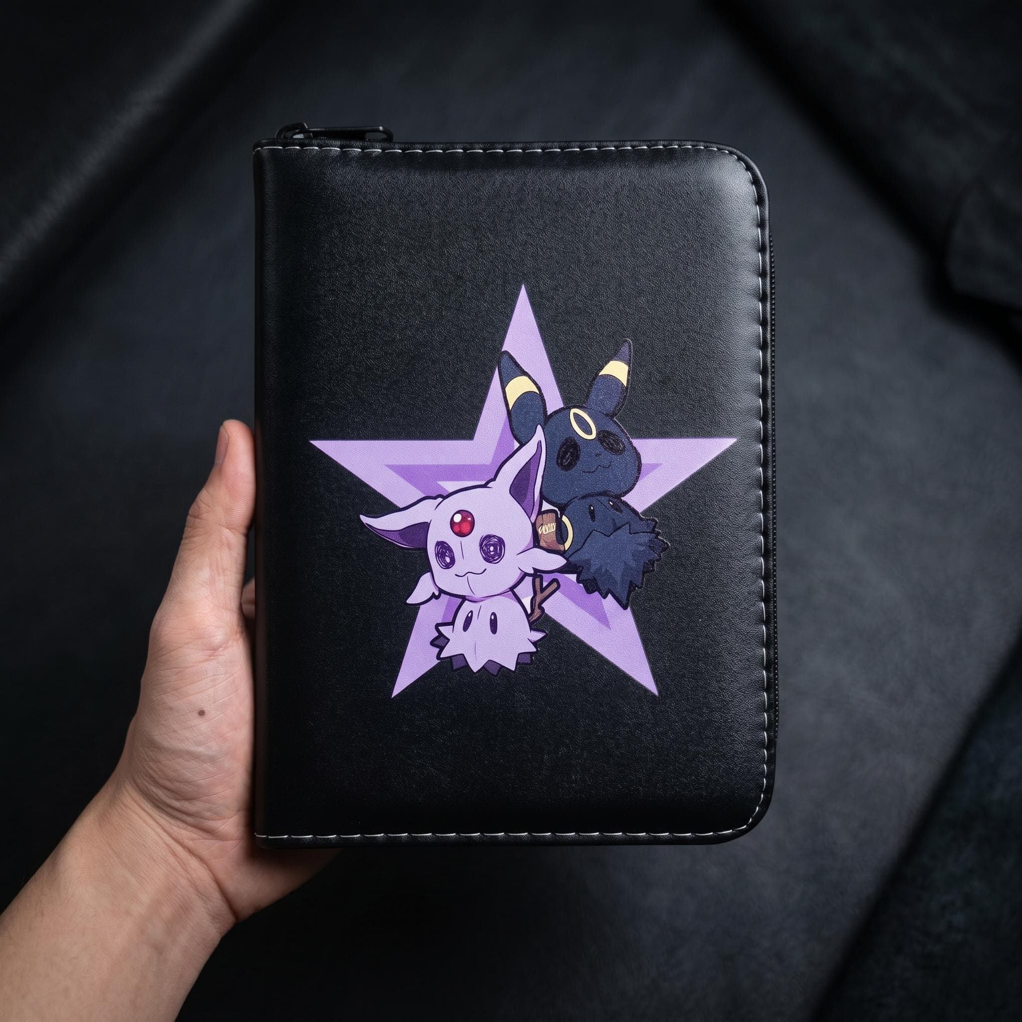 Espeon Umbreon Pokemon Card Binder, Eeveelution TCG Trading Card Game Album, Psychic Dark Card Holder Zipper Binder Gift