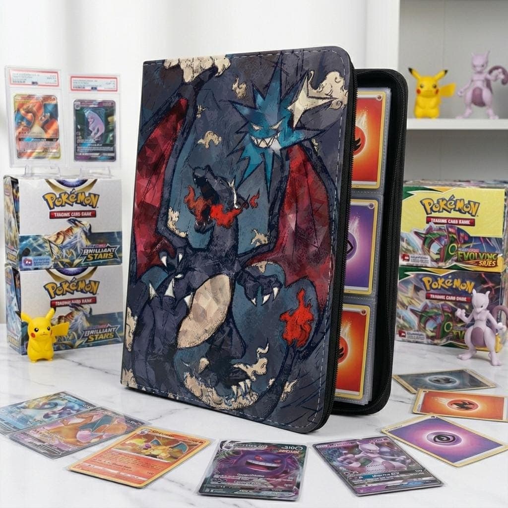 Charizard and Haunter Pokemon Trainer Card Binder, Full Cover Printed Trading Card Album, Zip TCG Card Holder, Gift for Pokemon Fans