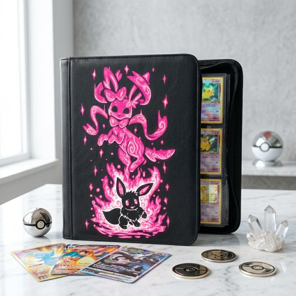 Sylveon Umbreon Pokemon Card Binder, Eeveelution TCG Trading Card Game Album, Fairy Dark Anime Card Holder Gift