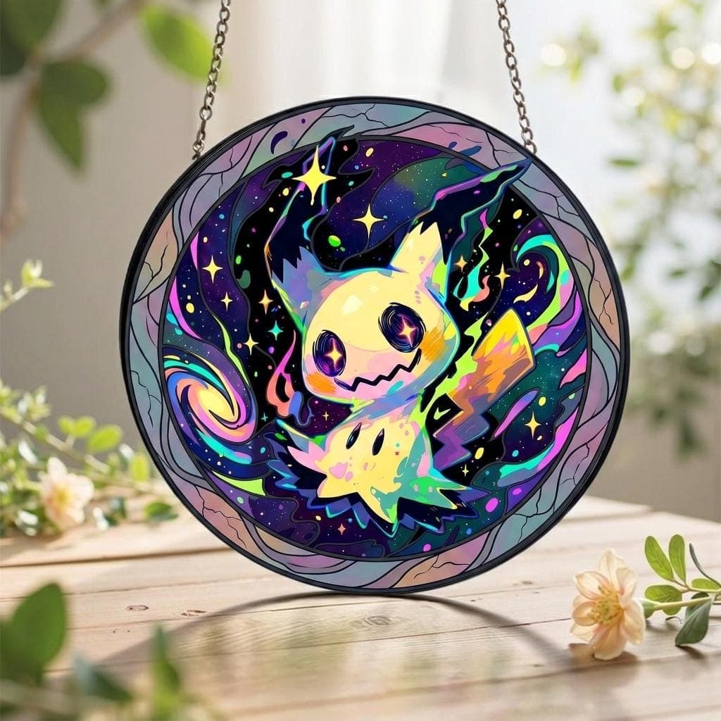 Mimikyu Stained Glass Suncatcher, Galaxy Pokemon Window Hanging, Cute Ghost Pokemon Decor, Anime Fan Gift