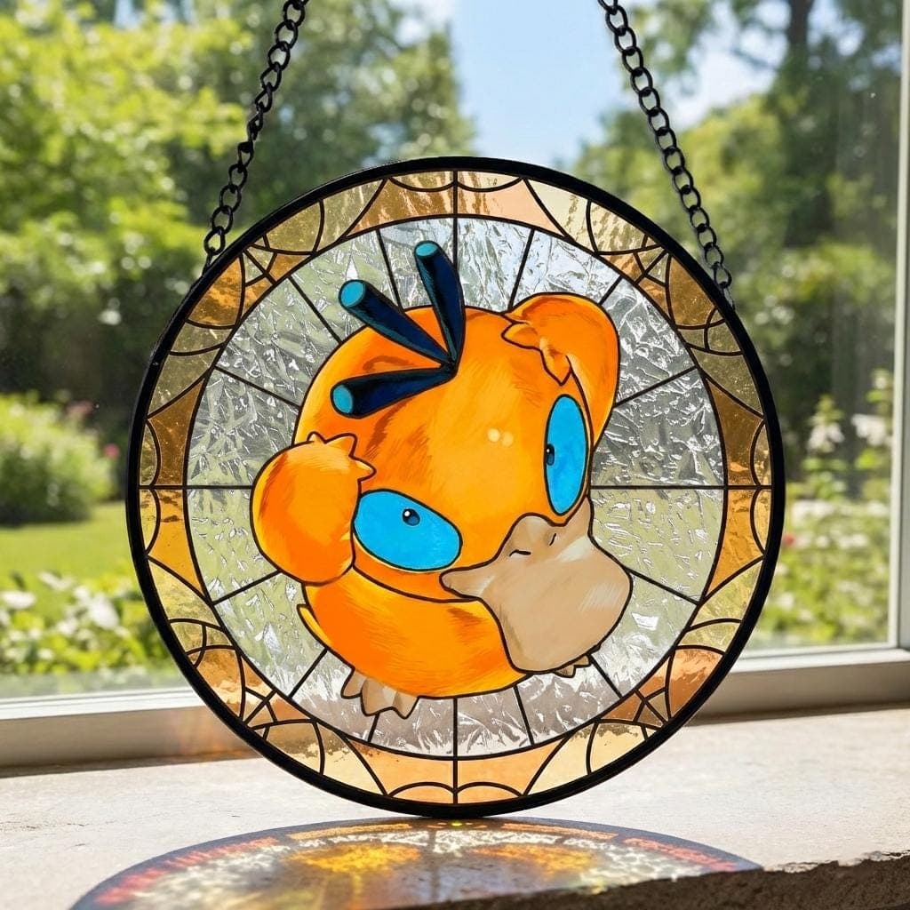 Pokemon Psyduck Glass Suncatcher Window Hanging, Cute Handcraft SunCatcher Decor Gift, Cute Psyduck Suncatcher Gifts Home Decor