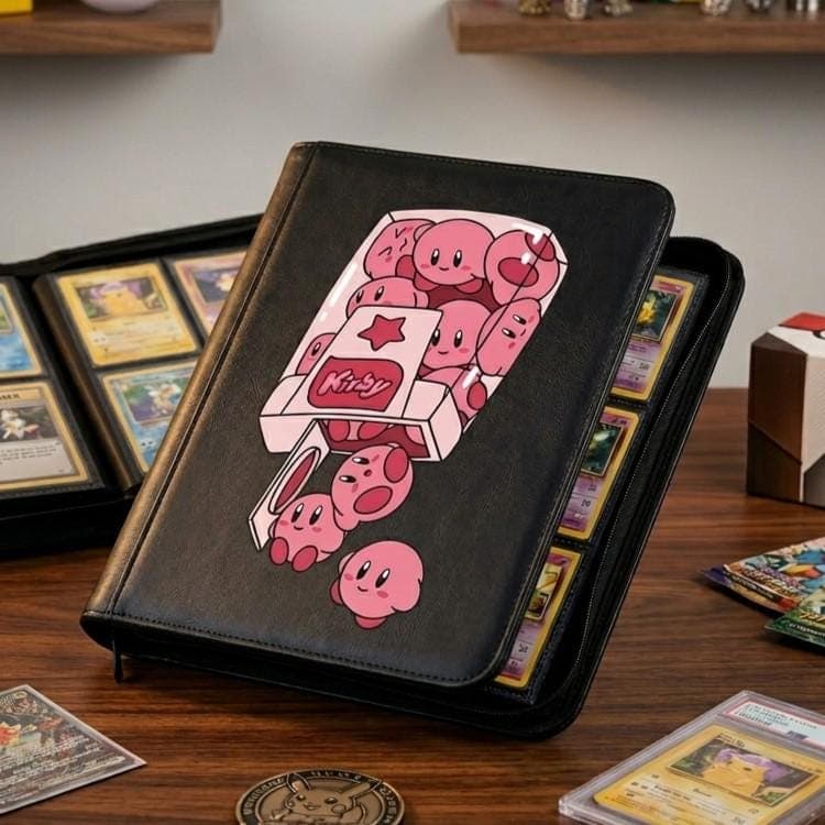 Kirby Kawaii Custom Card Binder, Cute Pink Anime Trading Card Album, Zip TCG Card Holder, Gamer Gift for Kirby Fans