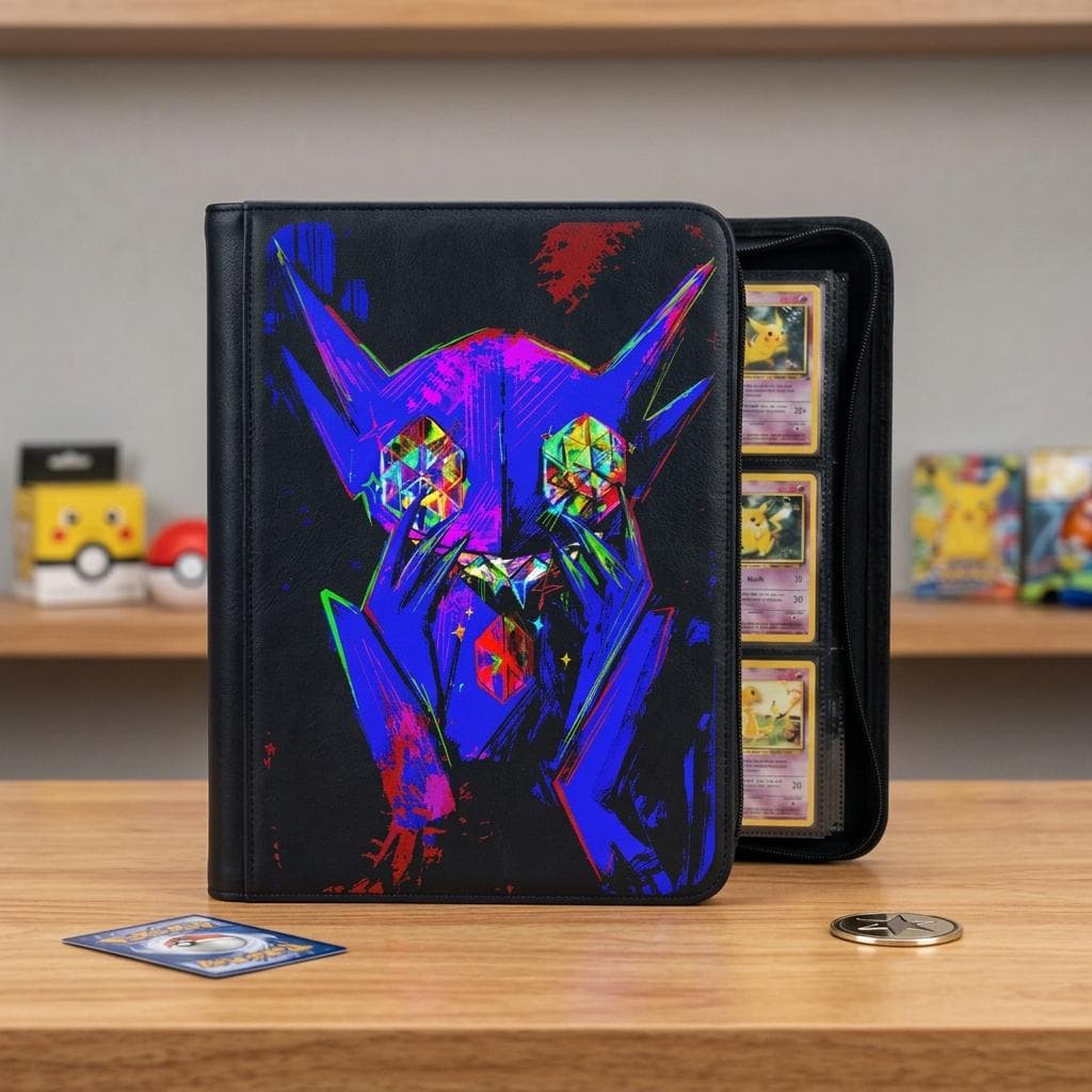 Sableye Cyberpunk Pokemon Binder, TCG Trading Card Game Binder, Neon Gothic Anime Card Holder, Custom Leather Pokemon Binder Gift