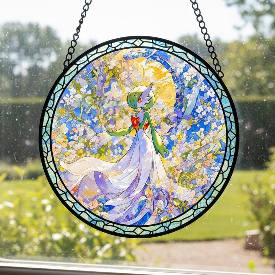 Gardevoir Handcrafted Pokemon Glass Suncatcher, Pokemon Window Art Hanging Decor, Pokemon Gift For Fans Collections, Pokemon Gift Idea