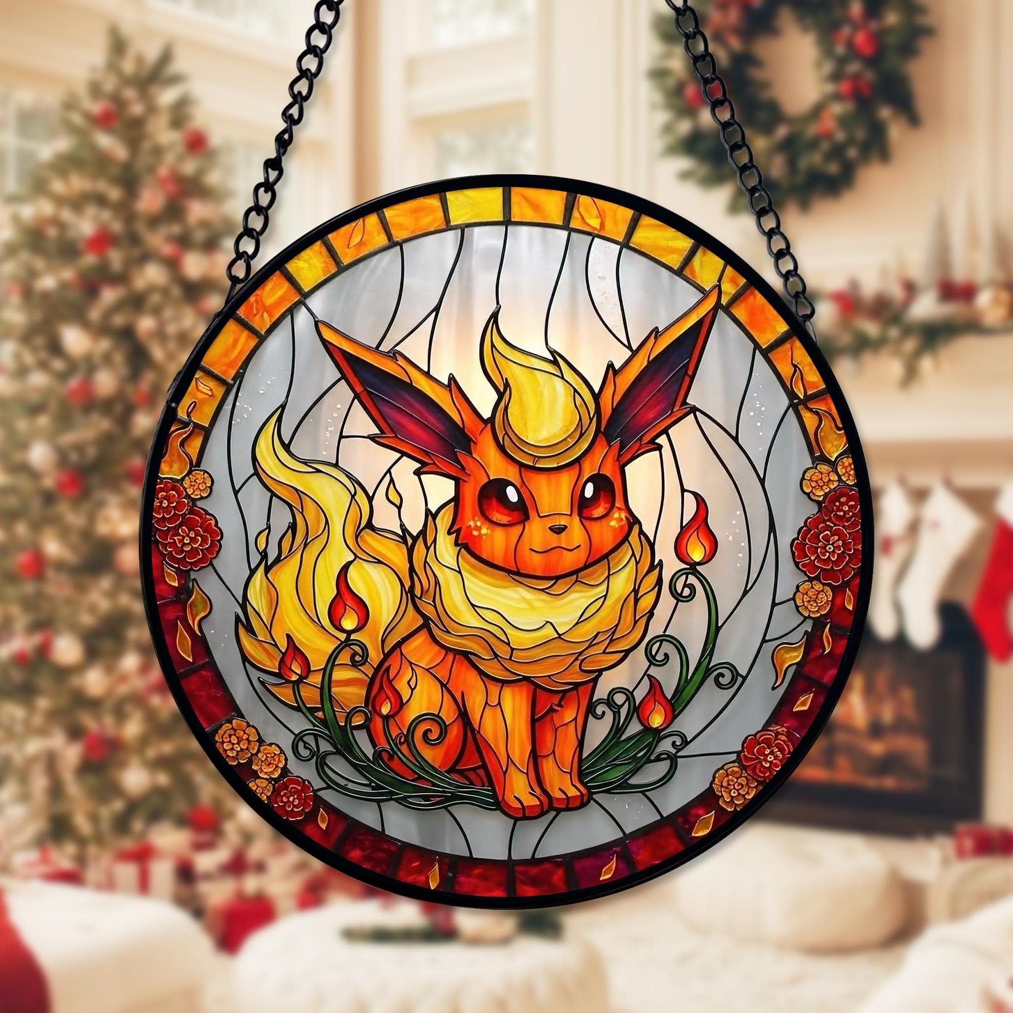Evee Handcrafted Pokemon Glass Suncatcher, Pokemon Window Art Hanging Decor, Pokemon Gift For Fans Collections, Pokemon Gift Idea