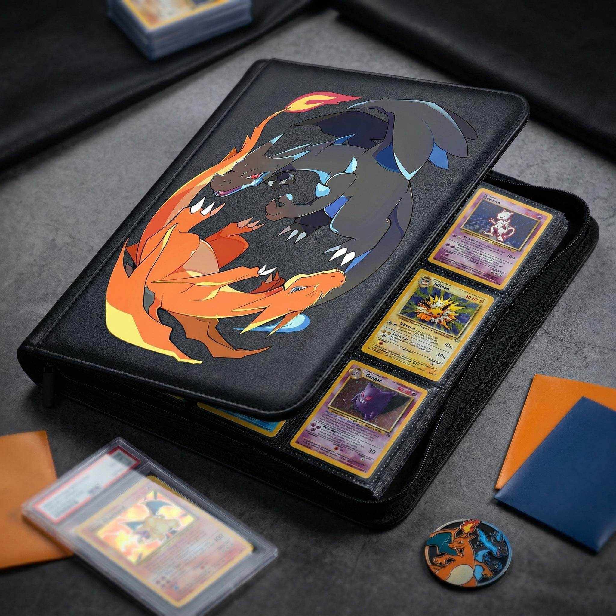 Charizard vs Mega Charizard X Pokemon Binder, Anime Pokemon Card Binder, Fire Dragon Battle Design, Trading Card Album, Pokemon Lover Gift