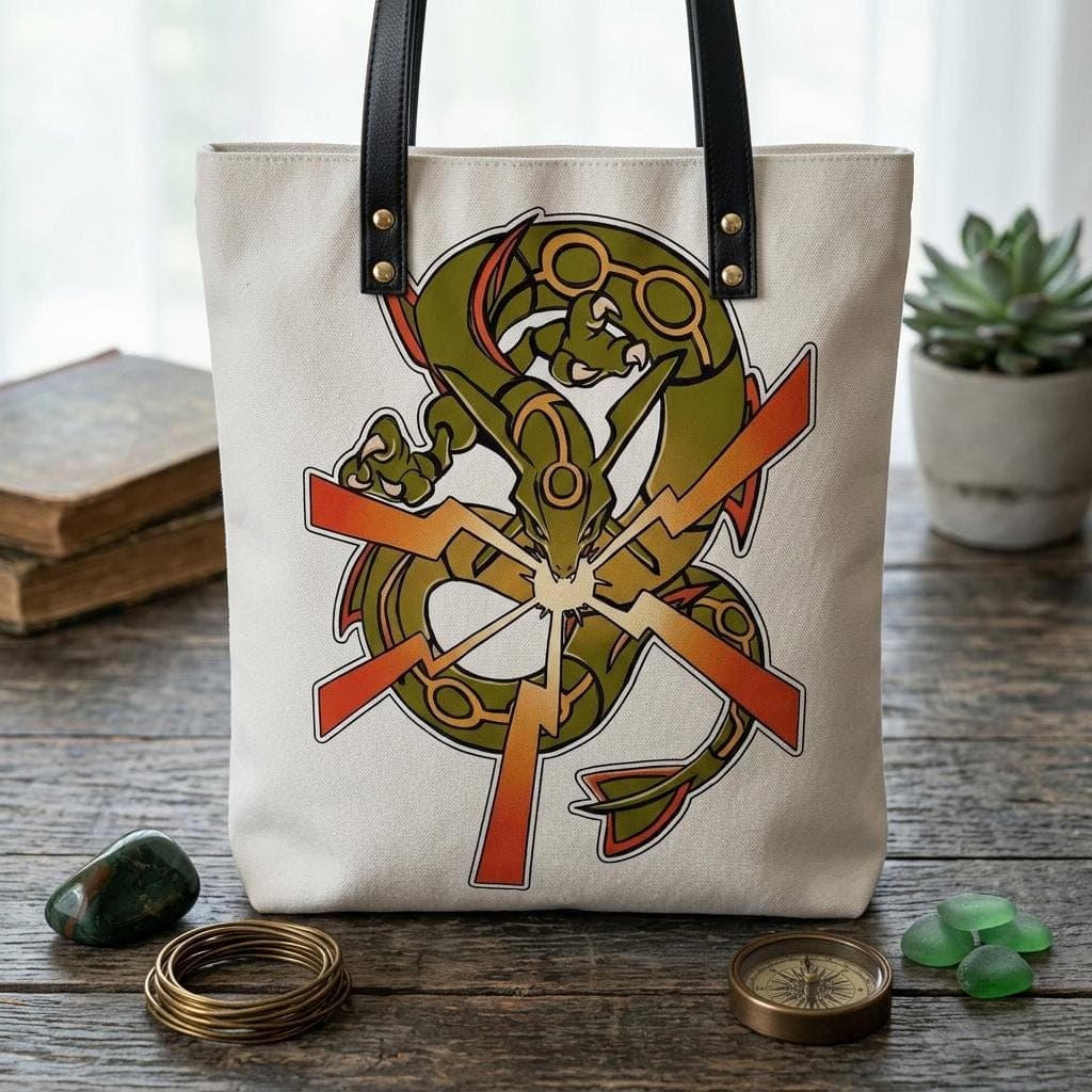 Pokemon Rayquaza Leather Tote Bag, Legendary Pokemon Anime Purse, Gamer Shoulder Bag, Dragon Pokemon Gift, Kawaii Tote Bag