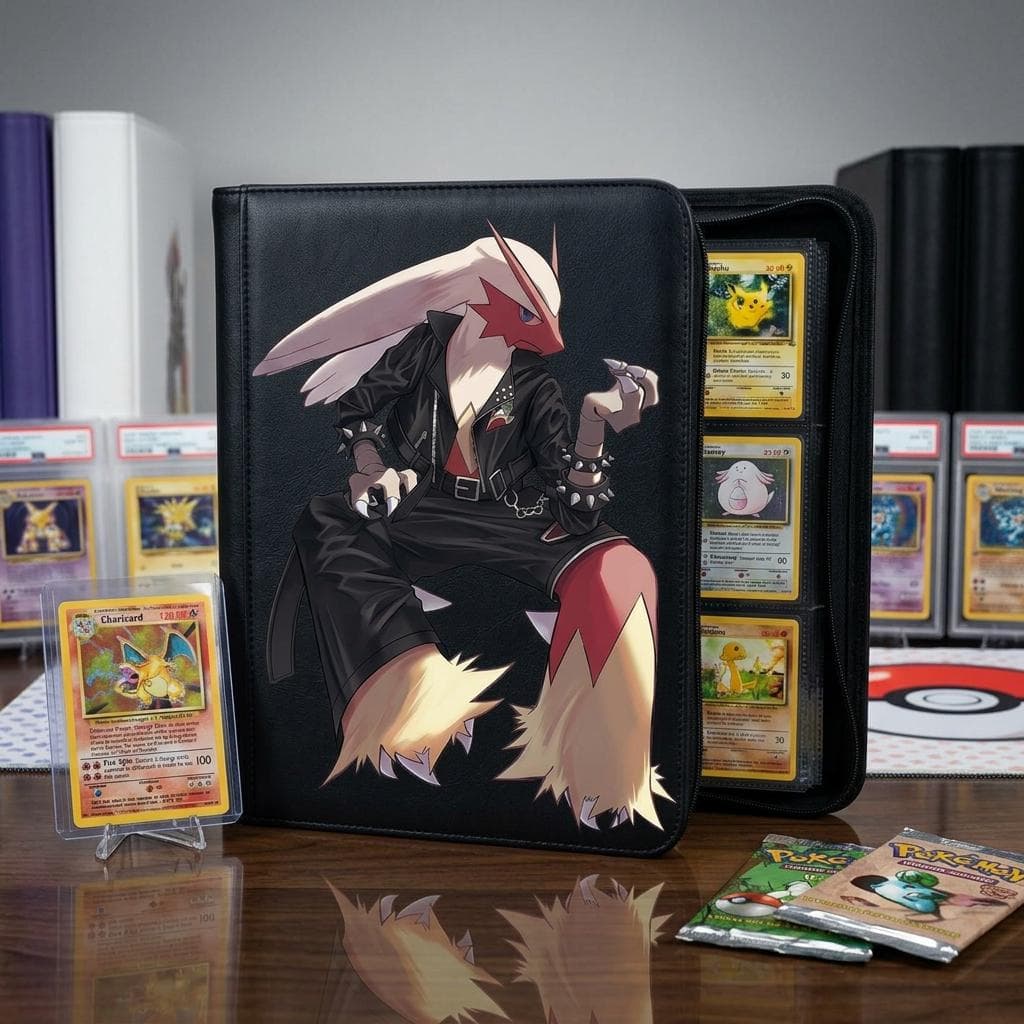 Pokemon Blaziken Biker Card Binder, Anime Trading Card Album, Zipper Card Holder, TCG Collector Gift, Custom Pokemon Binder