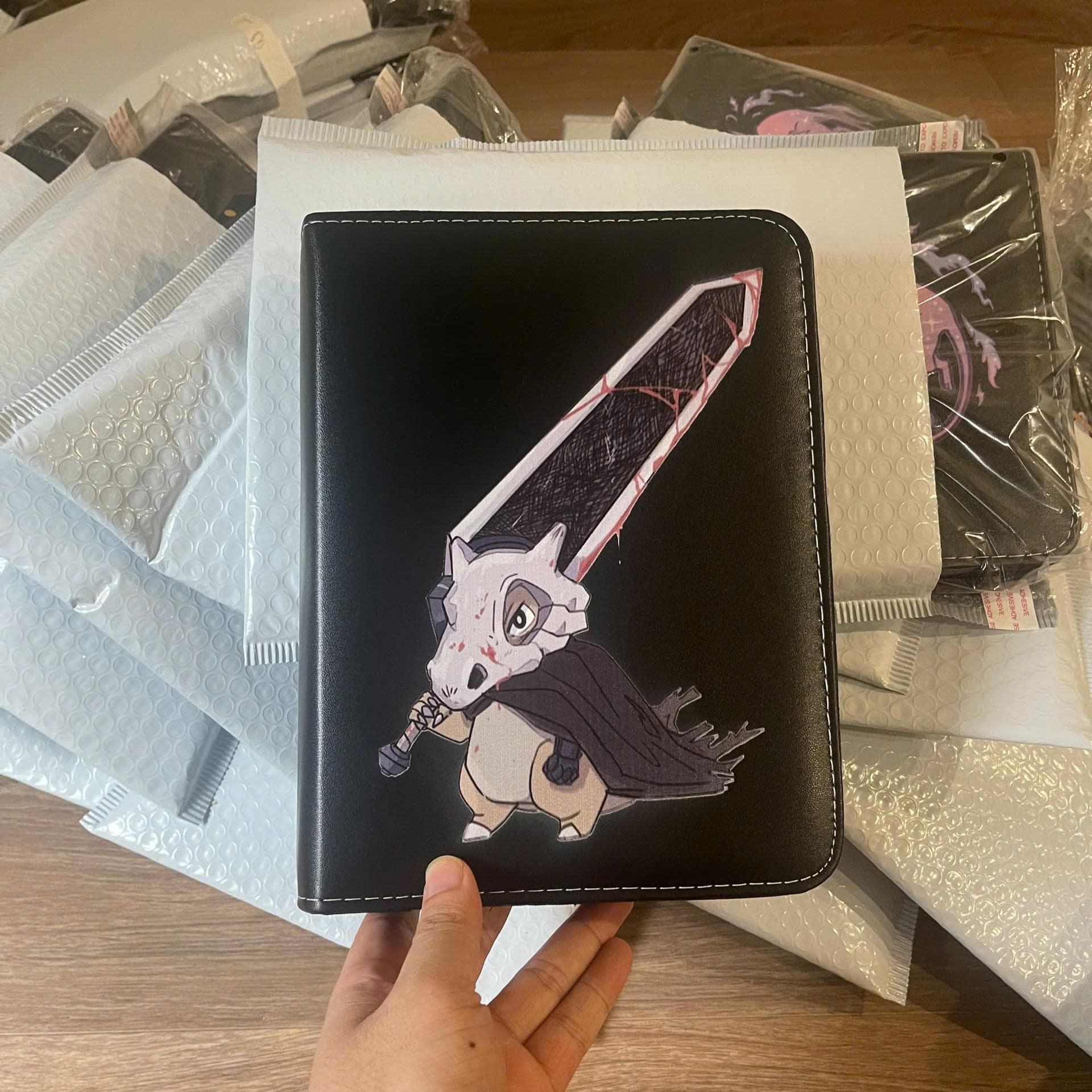 Pokemon Cubone Sword Leather Card Binder Album with Zipper, Trading Card Holder for Pokémon TCG Collectors