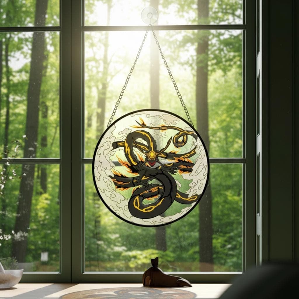 Handcraft Rayquaza Suncatcher Pokémon Stained Glass, Dragon Window Hanging Decor, Anime Gift for Fans, Window Hanging Home Decoration